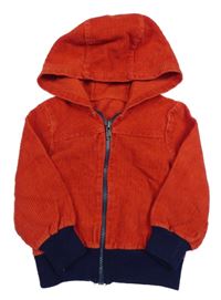 Červeno-tmavomorá manšestrová bunda s kapucí 