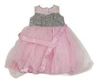 Světlerůžové společenské tylové šaty s flitry Sunny Fashion