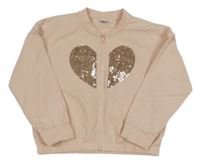 Broskvová propínací crop oversize mikina se srdíčkem z flitrů Miniconf