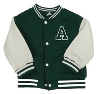 Tmavozeleno-bílá baseballová propínací mikina s písmenkem Shein