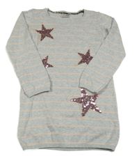 Šedo-broskvové pruhované úpletové šaty s hvězdami z flitrů Next