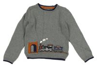 Šedo-tmavomodrý svetr s lokomotivou Jarvis Archer