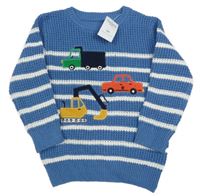 Nové - Modro-bílý pruhovaný svetr s auty Nutmeg