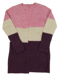 Růžovo-béžovo-vínový pletený svetrový cardigan Yigga