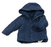 Tmavomodrý vzorovaný zateplený propínací svetr s kapucí Mothercare 
