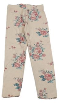 Světlerůžové žebrované legíny s květy Nutmeg