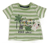 Nové - Zeleno-bílé pruhované tričko s tygrem Matalan