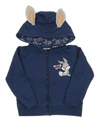 Tmavomodrá propínací mikina s Bugs Bunnym a kapucí 