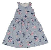 Modro-bílé pruhované bavlněné šaty s motýly H&M