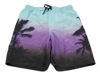 Světlemodro-fialovo-černé plážové kraťasy s palmami H&M