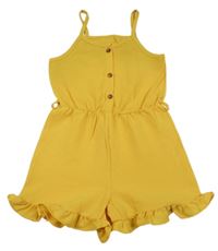 Okrový strukturovaný letní overal s volánky Shein 