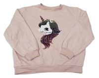 Světlerůžová oversize mikina s jednorožcem z flitrů H&M
