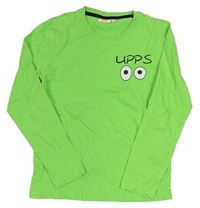 Zelené melírované triko s očima a nápisem Kids 