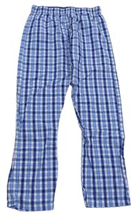 Modro-bílo-tmavomodré kostkované domácí kalhoty ZARA