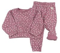 2Set - Starorůžová žebrovaná vyteplená crop mikina s kytičkami + tepláky PRIMARK