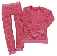 2Set - Červeno-růžové vzorované funkční sportovní spodní triko + kalhoty crivit