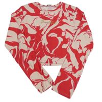 Malinovo-světlepudrové vzorované žebrované crop triko se zlatým nápisem RIVER ISLAND