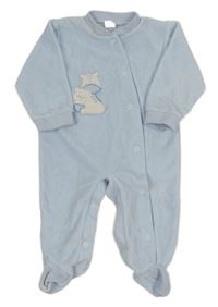 Světlemodrý sametový overal s medvídkem a žirafou 