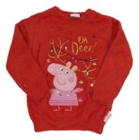 Červený chlupatý svetr s Peppa Pig s vánočním motivem zn. Tu