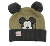 Béžovo-tmavošedá čepice s Mickey a bambulemi PRIMARK
