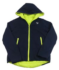 Zeleno-tmavomodrá šusťákovo-tepláková zateplená oboustranná bunda s kapucí TCM