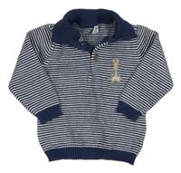 Tmavomodro-bílý pruhovaný svetr s králíčkem - Peter Rabbit a límečkem M&S