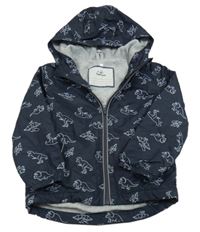 Tmavomodrá šusťáková jarní bunda s dinosaury a kapucí Topolino