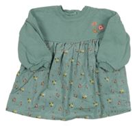 Olivové teplákovo/manšestrové šaty s kytičkami Next