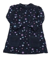 Tmavomodré teplákové zateplené šaty s hvězdičkami 