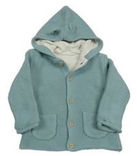 Modrošedý propínací podšitý svetr s kapucí s oušky George