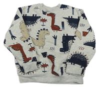 Světlešedá melírovaná mikina s dinosaury a palmami PRIMARK