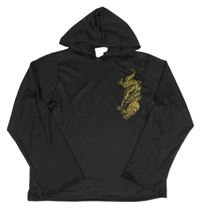 Černé triko s čínským drakem a kapucí