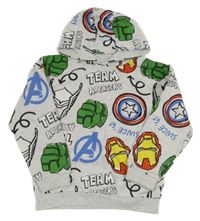 Světlešedá melírovaná mikina se znaky - Avengers a kapucí PRIMARK