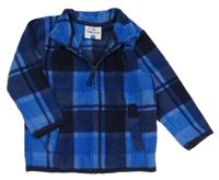 Modro-tmavomodro/petrolejová kostkovaná fleecová propínací mikina Topolino