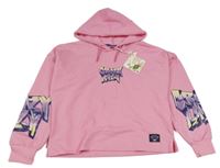 Nové - růžová crop mikina s graffiti nápisy a kapucí BENETI