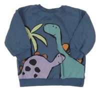 Modrošedá oversize mikina s dinosaury a palmou Next