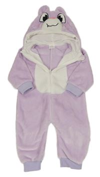 Levandulovo-bílá plyšová kombinéza s kapucí - zajíček 