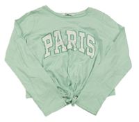Mentolové crop triko s nápisem a uzlem H&M
