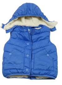 Modrá prošívaná šusťáková zateplená vesta s odepínací kapucí M&S
