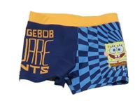 Tmavomodro-modro-oranžové nohavičkové plavky se SpongeBobem