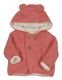 Růžový propínací podšitý svetr s kapucí s oušky M&S