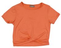 Lososové sportovní crop tričko s překřížením DESTINATION