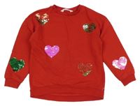 Červená mikina se srdíčky z překlápěcích flitrů H&M