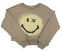 Hnědá crop mikina se smajlíkem H&M