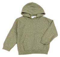 Khaki melírovaný úpletový svetr s kapsou a kapucí ZARA