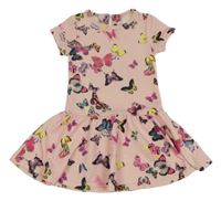 Světlerůžové žebrované šaty s motýlky Mothercare