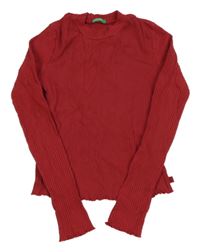 Červené žebrované crop triko Benetton