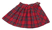 Červeno-černo-bílo-zlato-tmavozelená kostkovaná skládaná sukně s přezkou PRIMARK