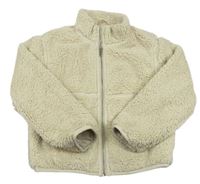 Béžová huňatá zateplená bunda s koženkovými pruhy zn. H&M