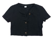 Černé žebrované propínací crop tričko Shein 